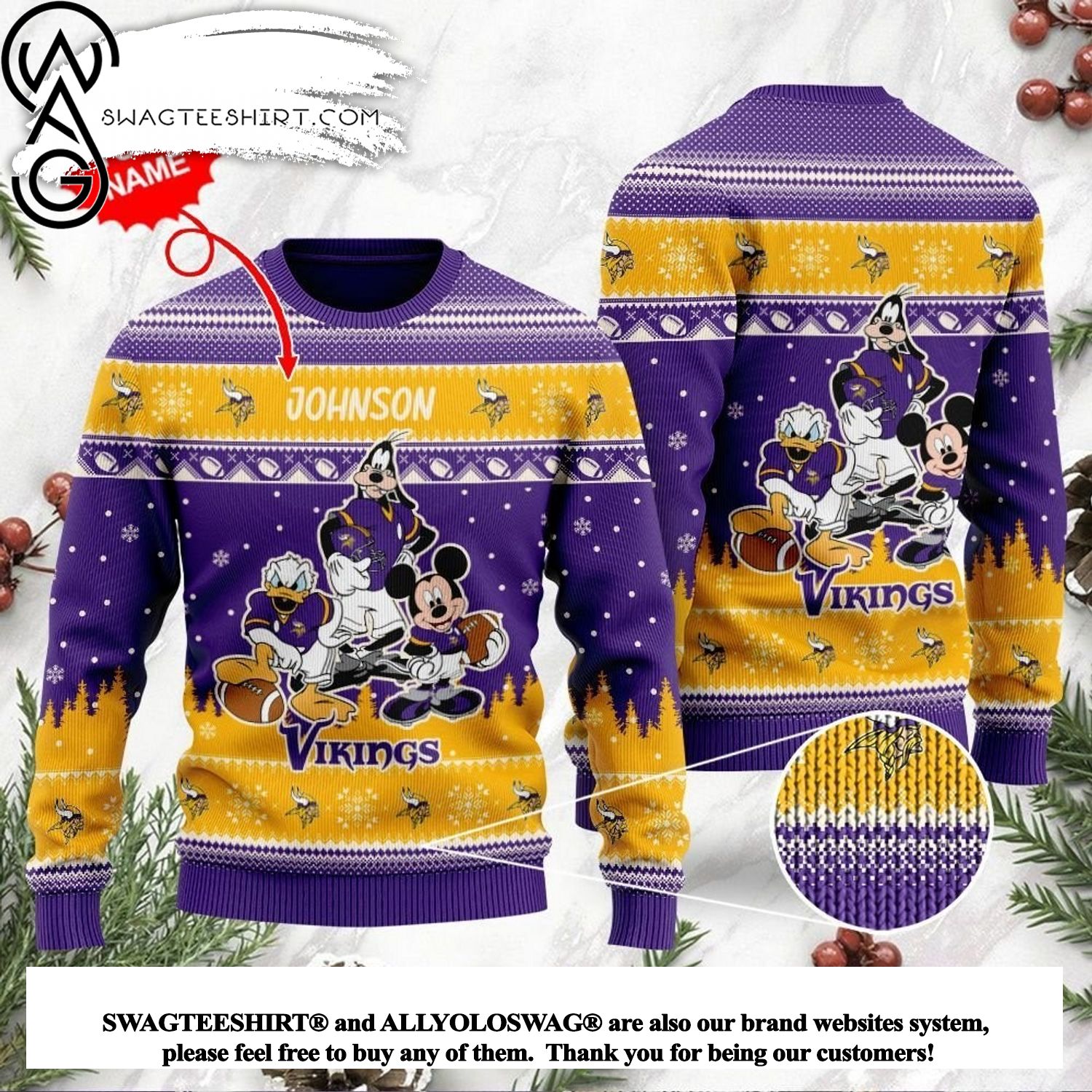 [High quality] Minnesota Vikings Disney Donald Duck Mickey Mouse Goofy ...