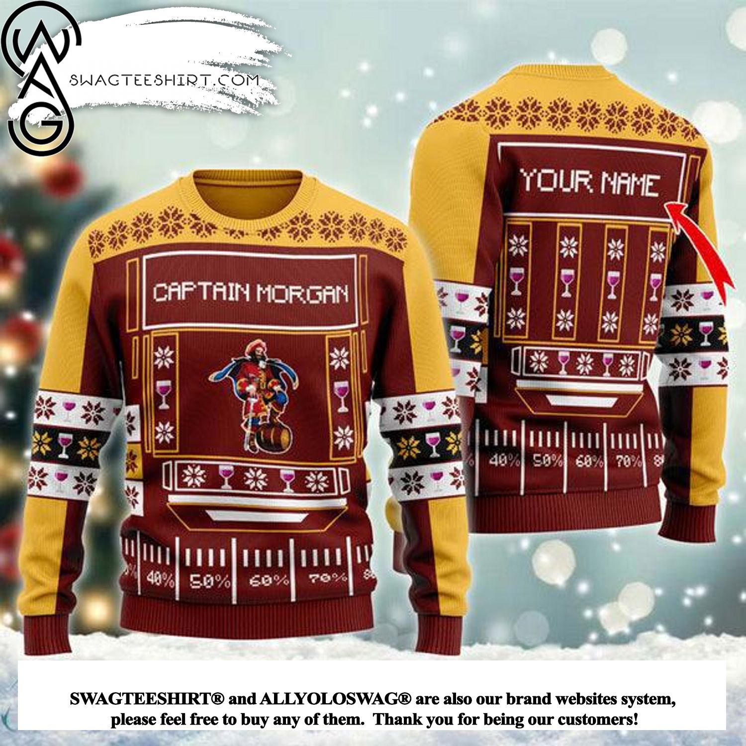 [High quality] Snowy Captain Morgans Ugly Wool Sweater